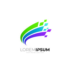 Wing logo and pixel design combination, colorful style logos