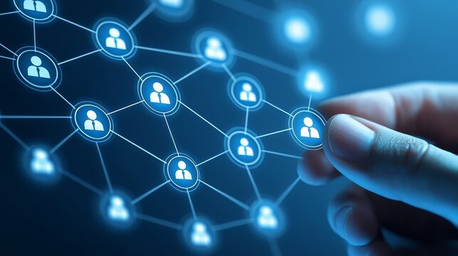 Hand touching global network, exploring social media connections in a digital world