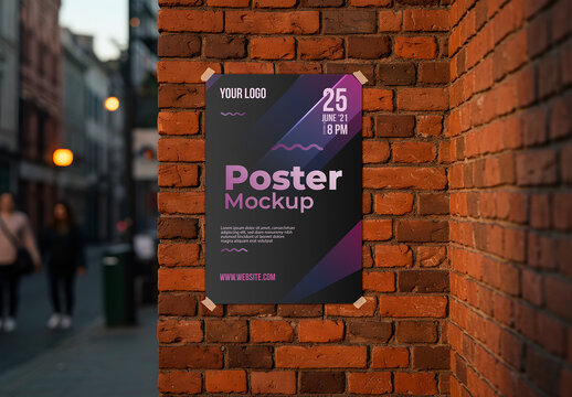 Poster Mockup Taped to Urban Brick Wall