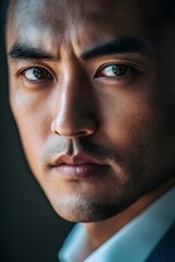 Obraz premium Confident asian male manager in business setting closeup portrait professional environment