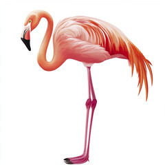 Obraz premium flamingo stands gracefully on one leg against white background