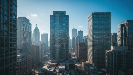 Modern skyscrapers dominate the Chicago skyline under a clear sky, representing urban lifestyle and development