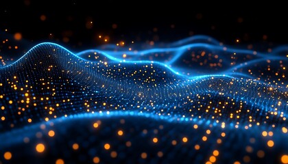 Fototapeta premium Abstract digital landscape comprised of glowing blue and orange lights