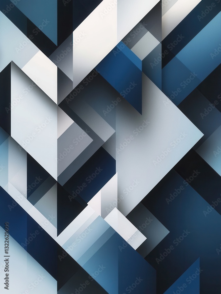 Poster structured geometric background featuring clean shapes in navy blue, gray, and white with balanced l