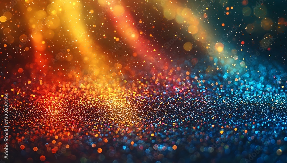 Wall mural radiant abstract artistic display with colorful beams and glistening particles