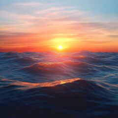 Obraz premium Vibrant sunset over ocean waves.