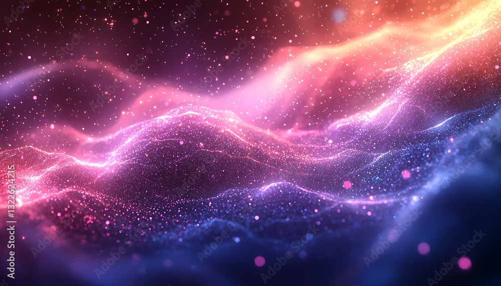 Poster abstract digital rendering featuring luminous flowing particles and colors