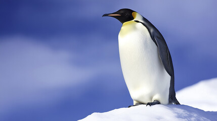 Fototapeta premium majestic emperor penguin stands on snowy ridge under clear sky