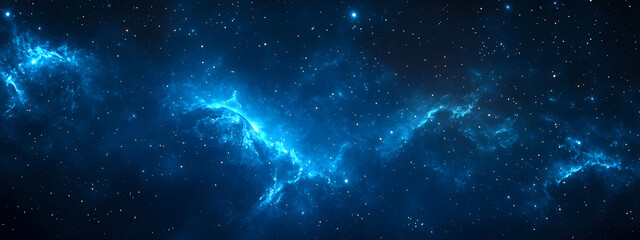 Fototapeta premium Cosmic Symphony: Dive into a sea of celestial wonders, where vibrant blues intertwine with cosmic dust to create a breathtaking panorama of the universe, igniting curiosity about the unknown.