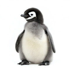 Obraz premium fluffy penguin chick stands isolated on white background