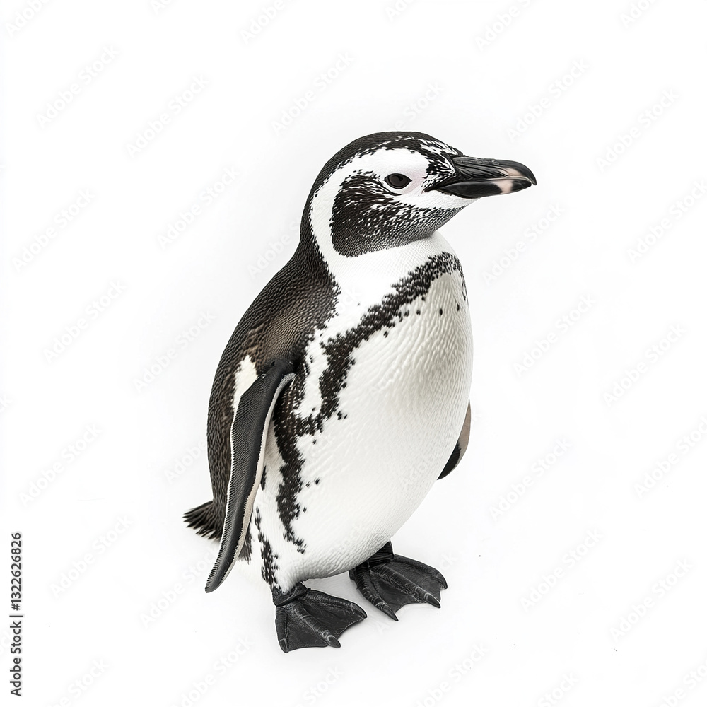 Poster penguin isolated on white background, standing with curious expression