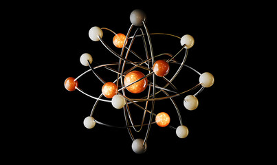 Model of Atom: An intricate, detailed model of an atom showcases the complex arrangement of electrons orbiting a nucleus, perfect for educational content.