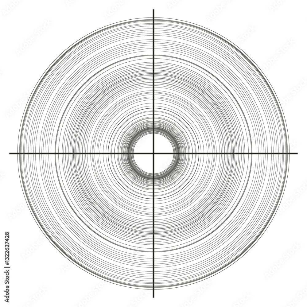 Poster concentric circles. circular target shape. abstract radial pattern. black white design.
