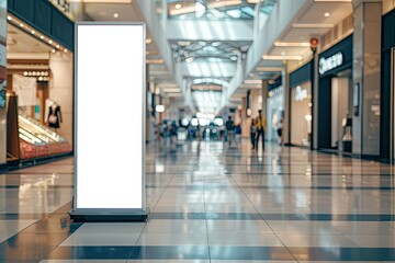 High Resolution Visual of RollUp Mockup Poster Stand in Shopping Center or Mall