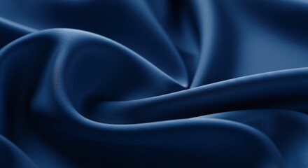 Fototapeta premium Deep blue silk drapes elegantly soft light reflecting luxurious folds. AI Generated