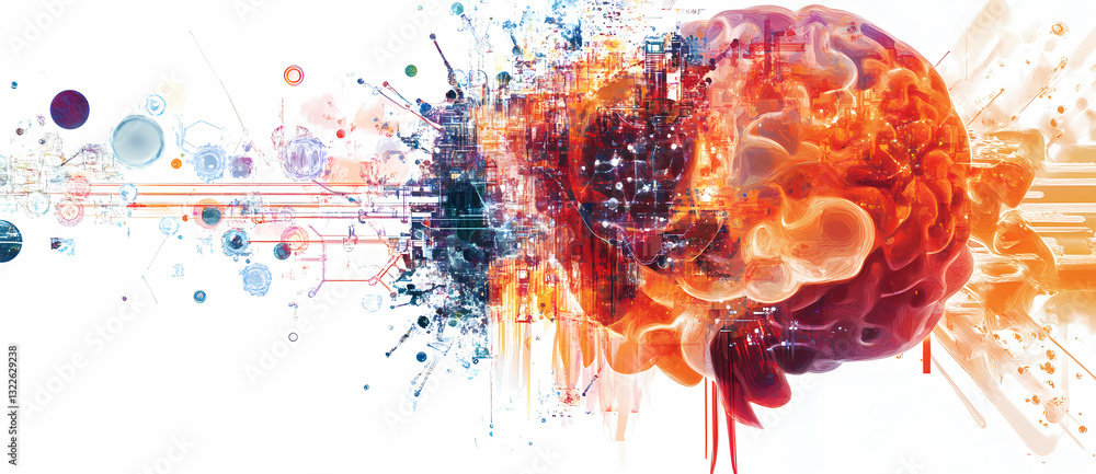 Poster mind's spectrum: a vibrant and dynamic representation of the human brain, showcasing the complexity 