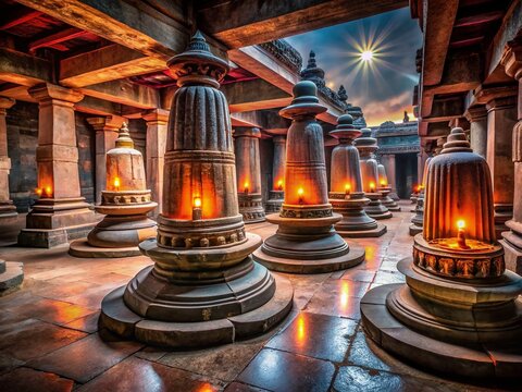Night Photography: Sacred Shiva Lingams, Kolar Temple, India