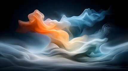 Emotive abstract digital painting depicting the ethereal and evocative auditory experience  Glowing wisps of light and color swirling through shadow creating a dreamlike and ephemeral atmosphere