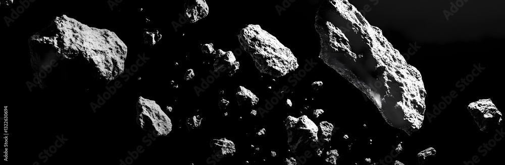 Poster celestial rocks: floating in the vastness of space, these celestial rocks, captured in a photorealis