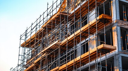 Construction Site with Modern Building Under Construction with Scaffolding