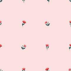 Wzór bezszwowy w czerwone maki. Różowe dekoracyjne tło. © Monika
