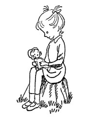 Little Girl with Doll, Retro Vector Illustration