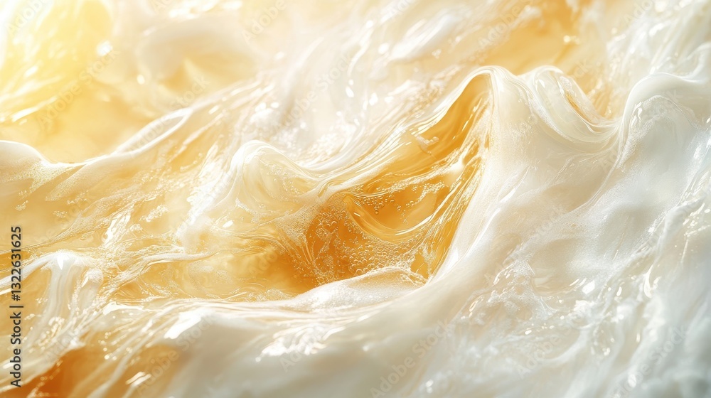 Poster Swirling patterns of cream and coffee blend together in warm light creating a soothing visual experience