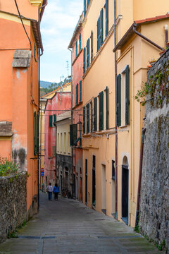 Typical narrow Liguria street italian riviera 