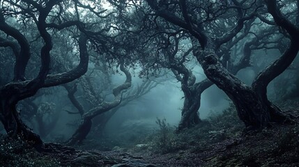 Mysterious Dark Forest with Twisted Trees - Atmospheric Nature Photography
