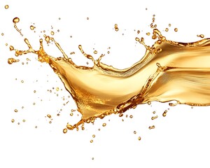 Golden liquid splash, white background