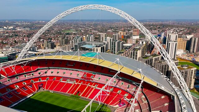 Aerial view of Wembley Staium in Northern London in sunny day, UK