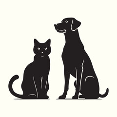 Cat and Dog Silhouette Vector Elegant Black Design.