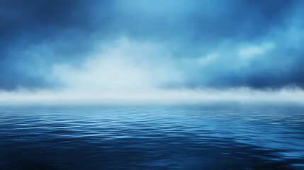 Obraz premium Luminous mist rising from the surface of a serene lake against an abstract blue sky, water, serene. Luminous Mist. Illustration