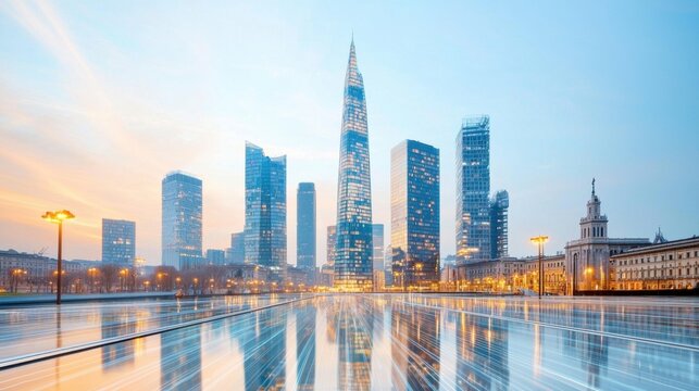 The city skyline of Milan, Italy is beautifully captured with intricately designed skyscrapers and futuristic buildings that seamlessly blend with historic architecture