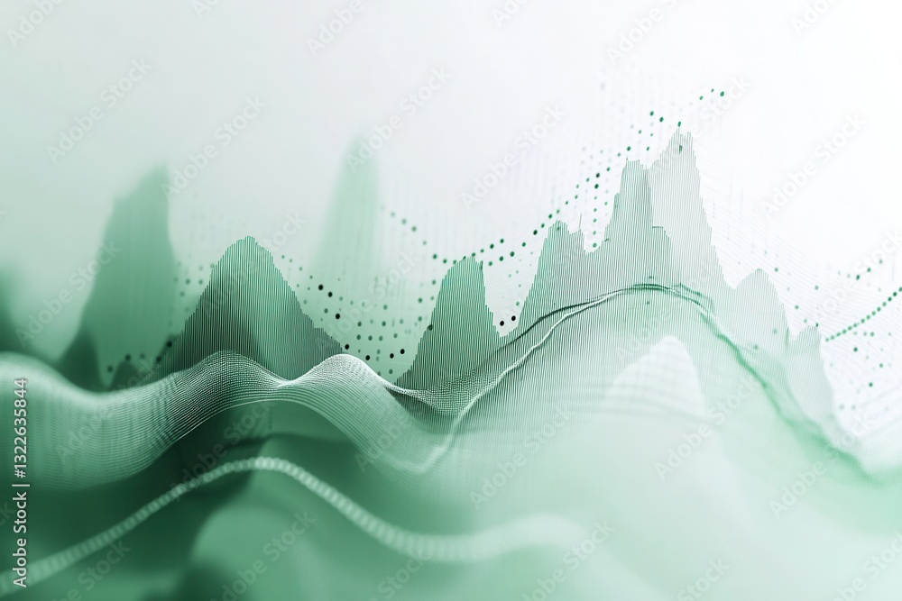 Poster abstract financial charts on a minimalist background with a focus on data visualizations in green an