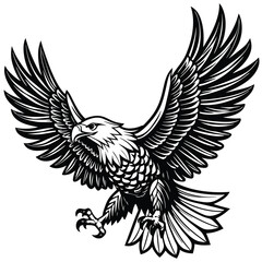 Flying Bald Eagle black and white Silhouette vector A Bald Eagle black Silhouette Vector isolated