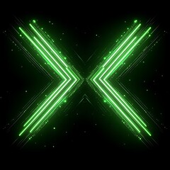 Green neon X, energy, dark background, abstract art