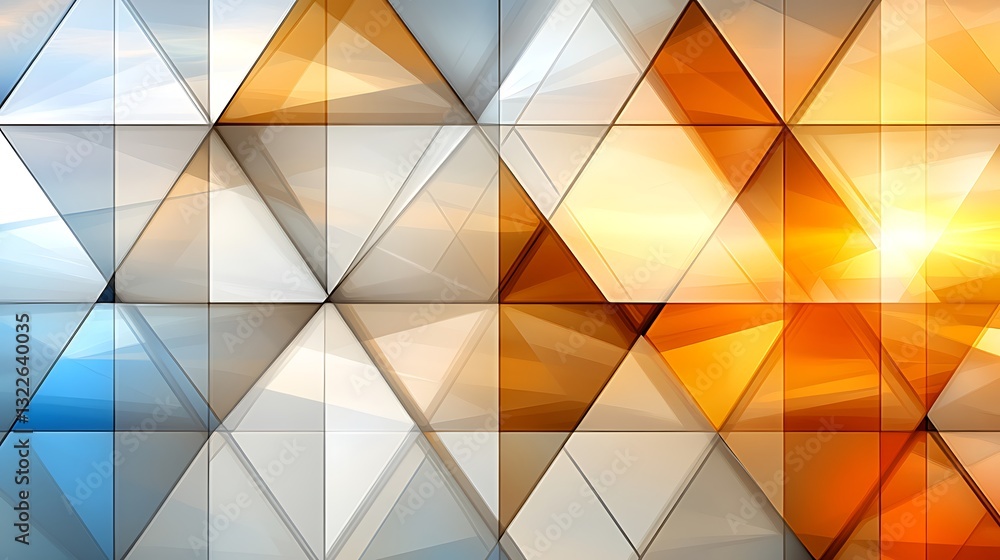Poster abstract geometrical background of mosaic triangles with warm color gradient