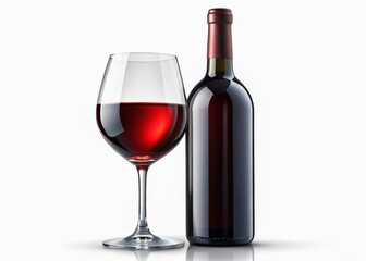 Red Wine Bottle and Glass, Elegant Still Life, PNG, High Resolution