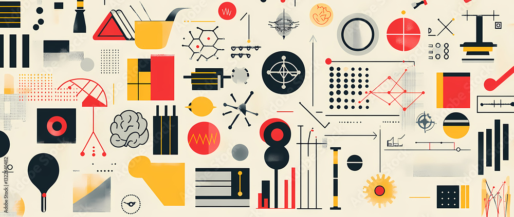 Poster abstract science and technology: a visually captivating composition of geometric shapes and scientif