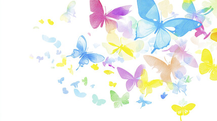 Colorful butterflies in flight on white background