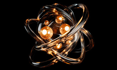 Energy Core: An artistic display of interconnected spheres, reminiscent of an atom, glowing against a dark background, conveying the essence of technology and innovation.