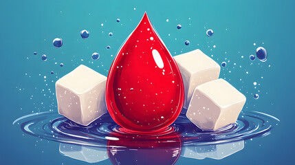 A red drop of blood is on top of two white sugar cubes
