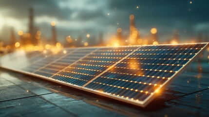 The dark industrial rooftop is bathed in an eerie glow as the solar panels illuminate the area, creating a surreal and otherworldly scene that could only be conjured up by artificial intelligence.