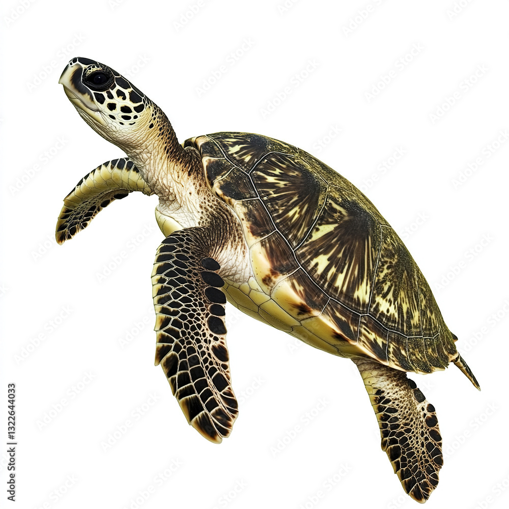 Poster turtle with detailed shell pattern isolated on white background