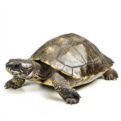 Obraz premium Turtle on white background, showcasing detailed shell pattern