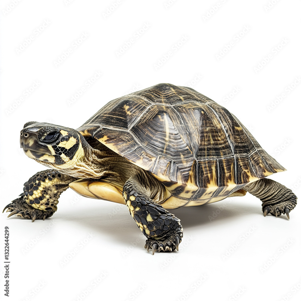 Poster turtle on white background, showcasing detailed shell pattern
