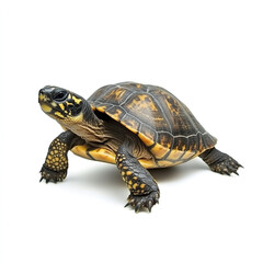 Turtle isolated on white background, showcasing its detailed shell
