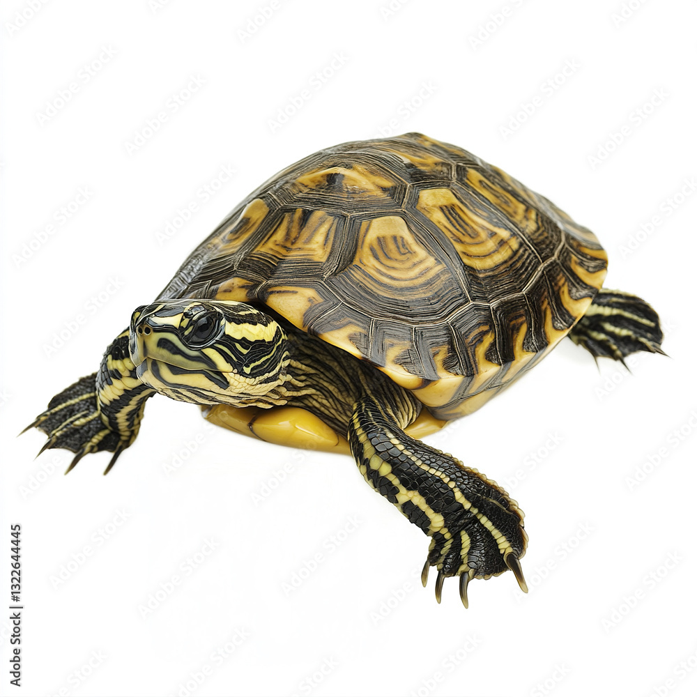 Poster turtle isolated on white background with detailed shell pattern