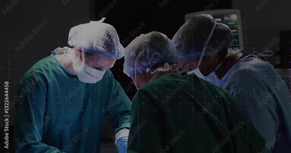Poster surgeons performing operation with heartbeat animation overlay in hospital setting